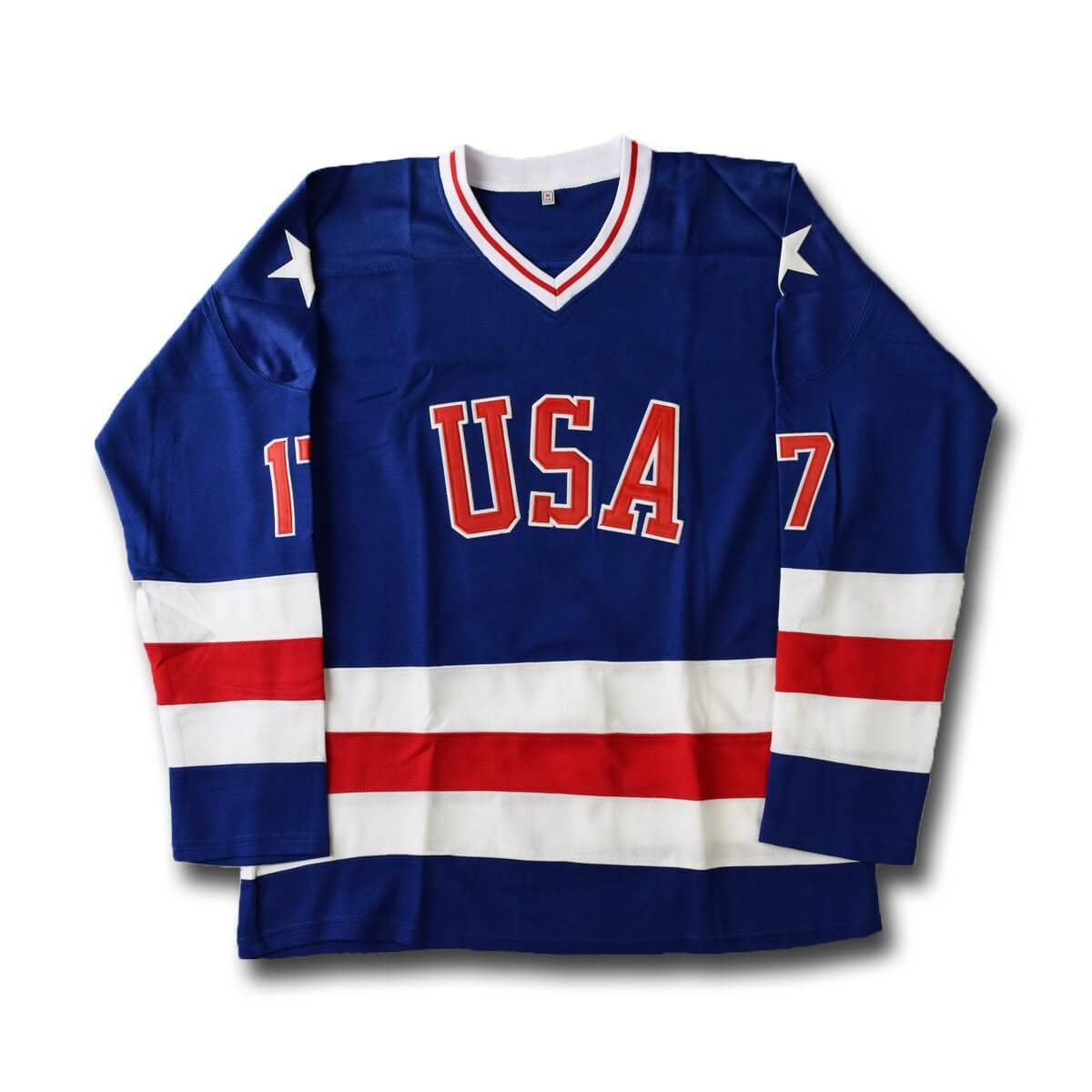 1980 USA Hockey Jersey 30 Jim Craig 21 Mike Eruzione 17 Jack O'Callahan  Sewn